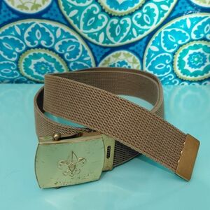 Men's Tan Canvas Belt with Gold Buckle